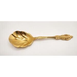 Community Oneida Milady Gold Electroplate Serving Spoon 9 inches Floral Pierced